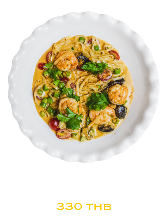 Tom yam udon noodles with shrimps