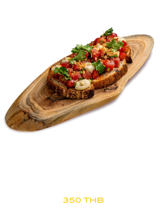 Big bruschetta with ham and mushrooms